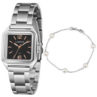 KIT RELÓGIO LINCE FEMININO QUADRADO PRATA LQMM060L30 P2SX em Oferta na Shopee
