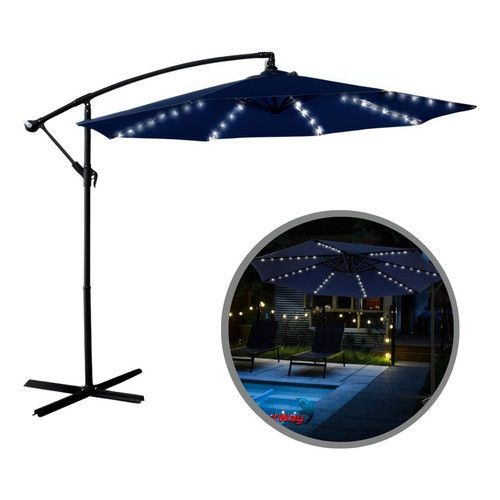 Ombrelone Lateral Azul 3,00m Com Luzes LED Proteção Uv Importway Ideal Para Jardim, Piscina E Área Externa em Oferta na Shopee