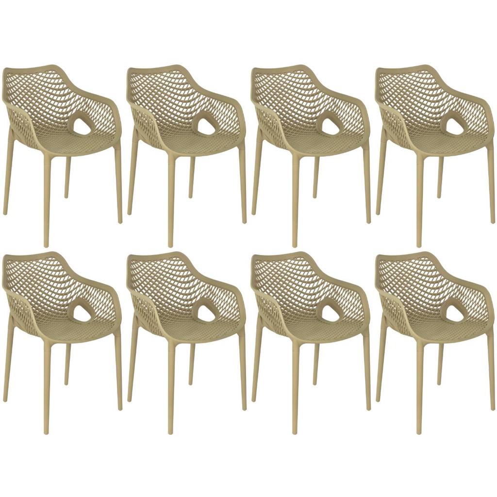 Kit 8 Cadeiras de Jantar Design Suits com Braços Empilhável em Polipropileno