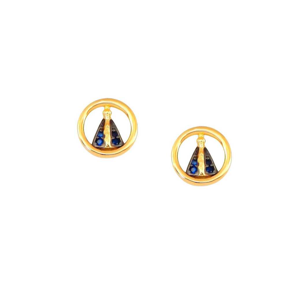 Brinco Redondo Nossa Senhora Aparecida Azul Folheado A Ouro 18k