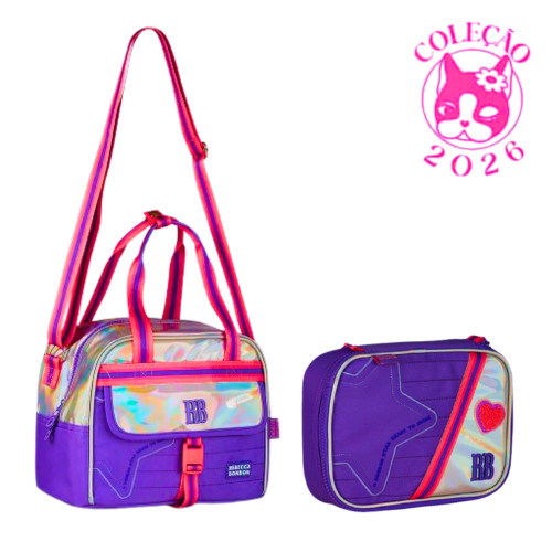 Kit Lancheira e Estojo Rebecca Bonbon Holo Shine - Clio Style Cor:Roxo