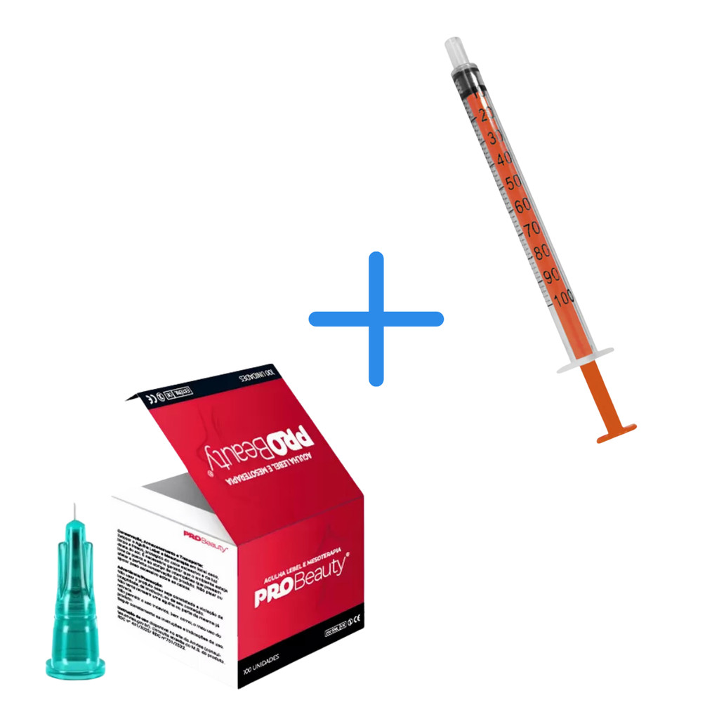 Agulha de Lebel 32g 0,23 X 4mm Mesoterapia Microagulha Botox PRO Beauty 100 Unidades + 100 Seringas 1ml SR
