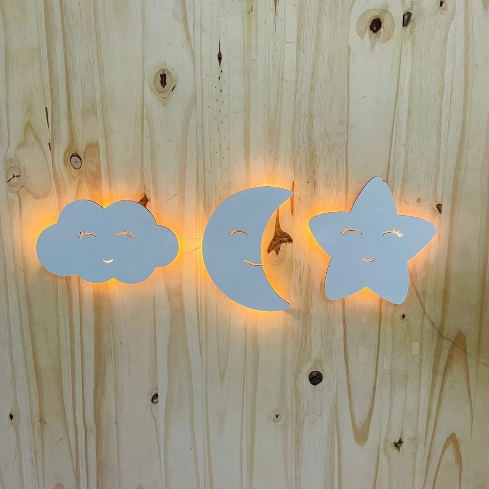 Kit Luminária Nuvem estrela Lua Abajur Decorativo Para Quarto Infantil Fácil instalação