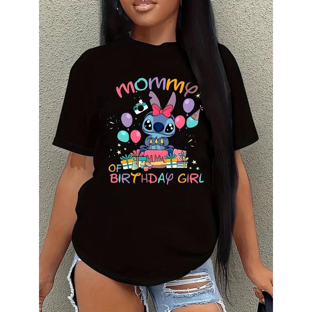 BR Moonlight Camiseta Feminina Disney Stitch Aniversário Jumba Estampa Festiva Confortável Divertida Estilosa Moda