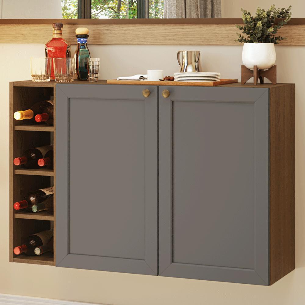 Buffet Aparador com Adega 100cm 2 Portas Rustic/Cinza Vik Madesa 16
