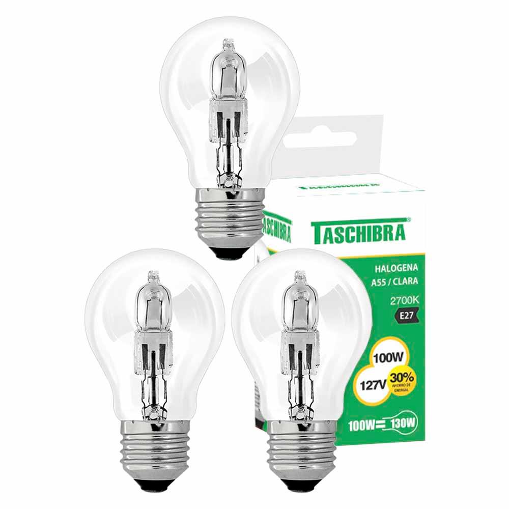Kit 3 Lâmpada Halógena A55 100W E27 127V 2700K Taschibra em Oferta na Shopee