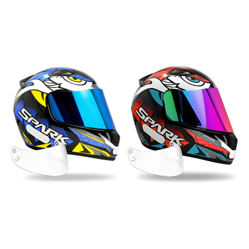 Kit Capacete Ebf Dragon Azul e Dragon Vermelho Mais Viseira Iridium e Camaleão