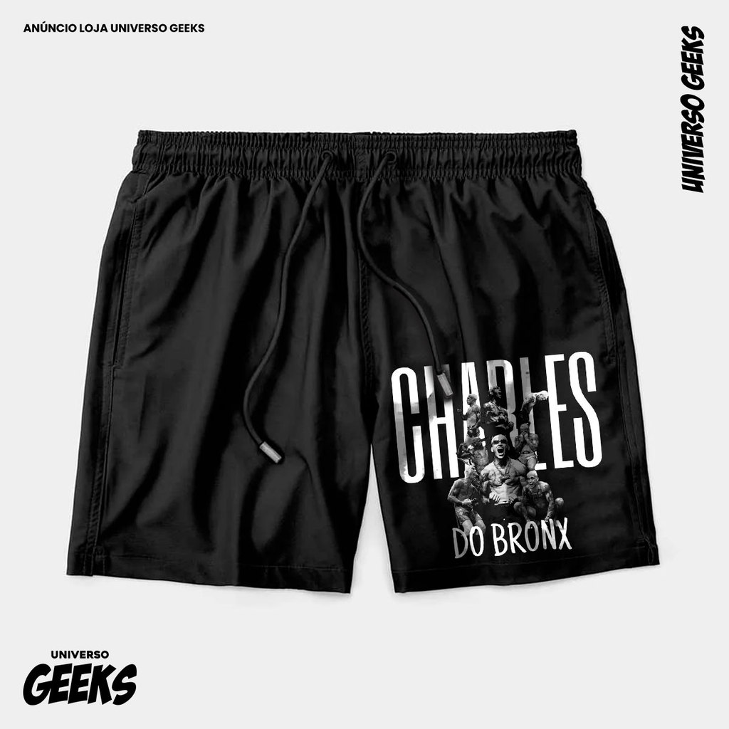 Bermuda Tactel Charles Do Bronx UFC Short Confortável Com Elastano Ideal Lazer Treino Esportes Praia
