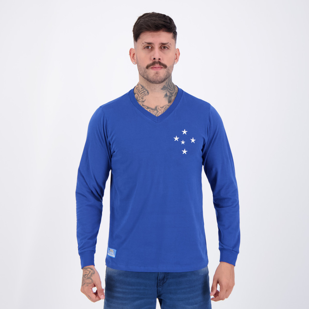 Camisa Cruzeiro Retrô 1976 Manga Longa Azul em Oferta na Shopee