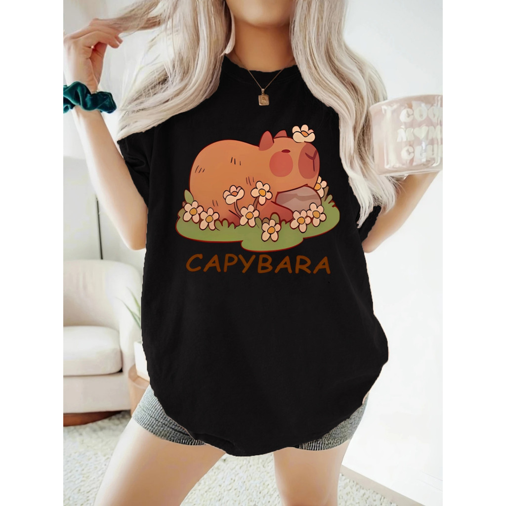 BR.Moonlight Camiseta Feminina Capivara Kapi Bara Animal Fofa Estilosa Confortável Casual
