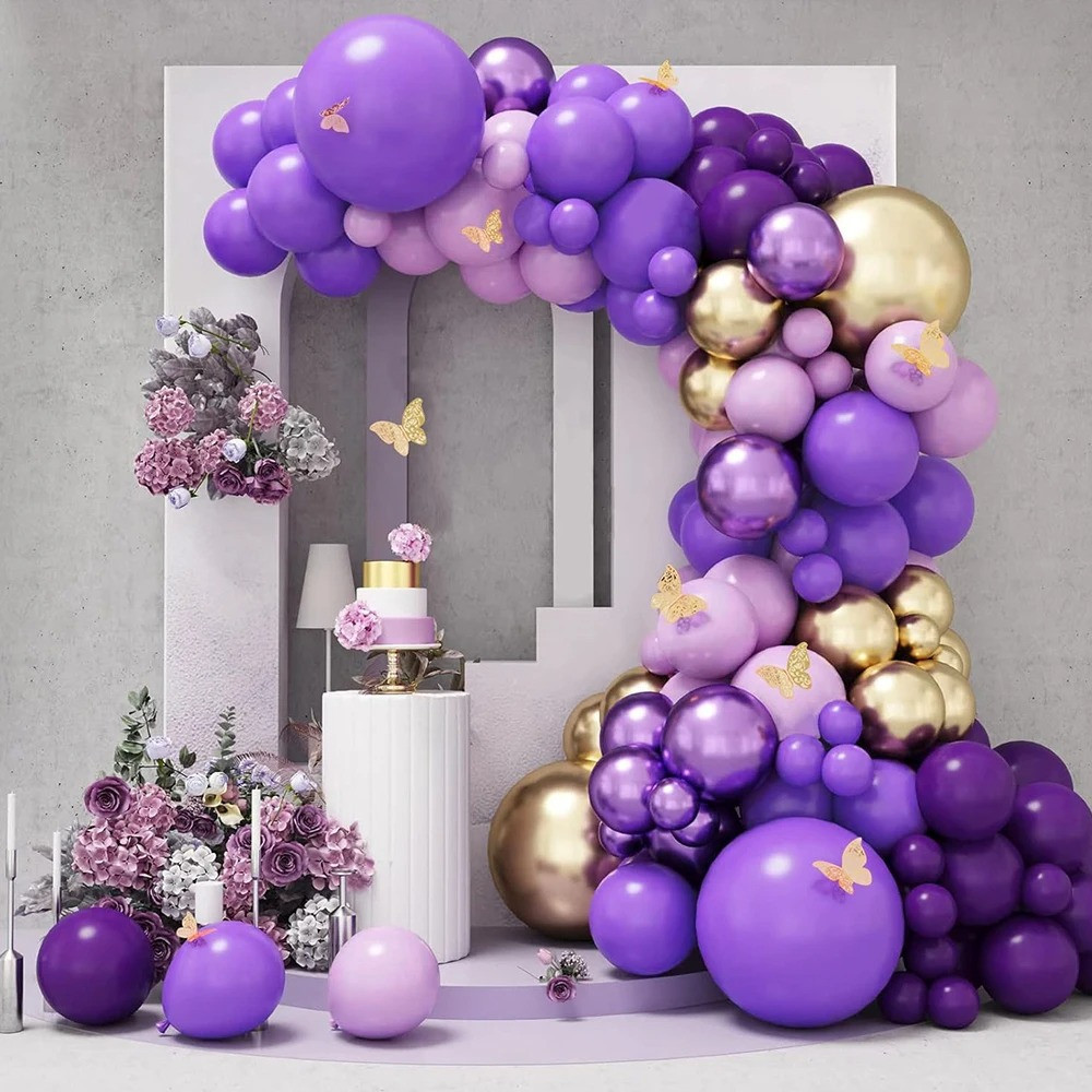 Kit 150 Balões Bexiga Luxo Lilás Roxo Cromado Arco Desconstruído Festa Dourado Decoração Aniversario em Oferta na Shopee