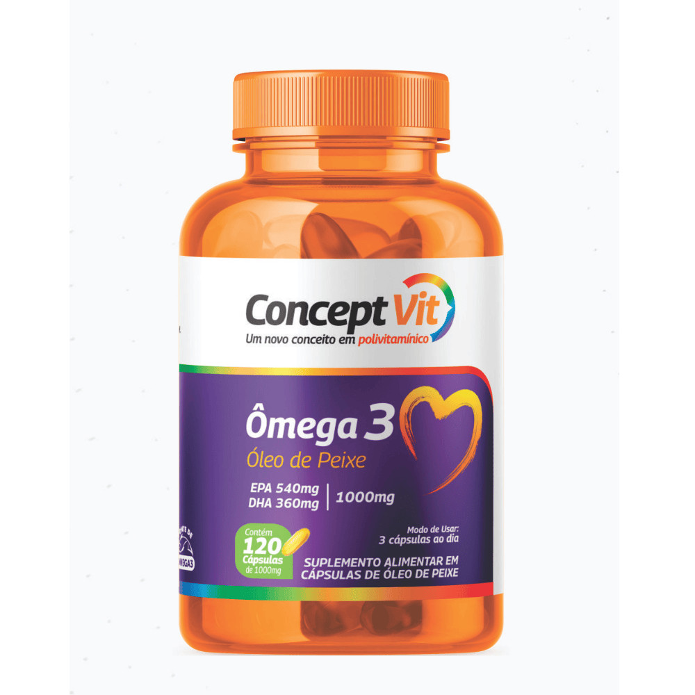 Ômega 3 ConceptVit ? Suplemento Alimentar em Cápsulas com Óleo de Peixe ? 120 Cápsulas