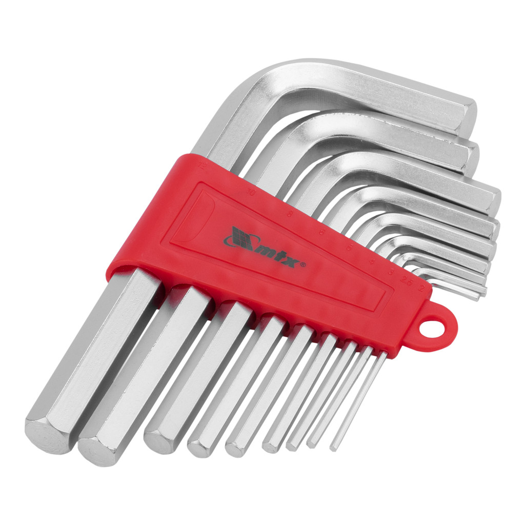 JOGO DE CHAVE ALLEN CURTA, ACABAMENTO ACETINADO, CROMO VANADIO, 2-12MM, 9PCS // MTX em Oferta na Shopee