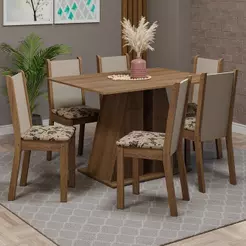 Conjunto Sala De Jantar Mesa Tampo De Madeira 6 Cadeiras Rustic/bege Marrom Wendy Madesa