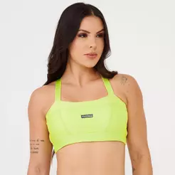 Top Faixa Com Recortes Verde Lima Platinado Com Bojo