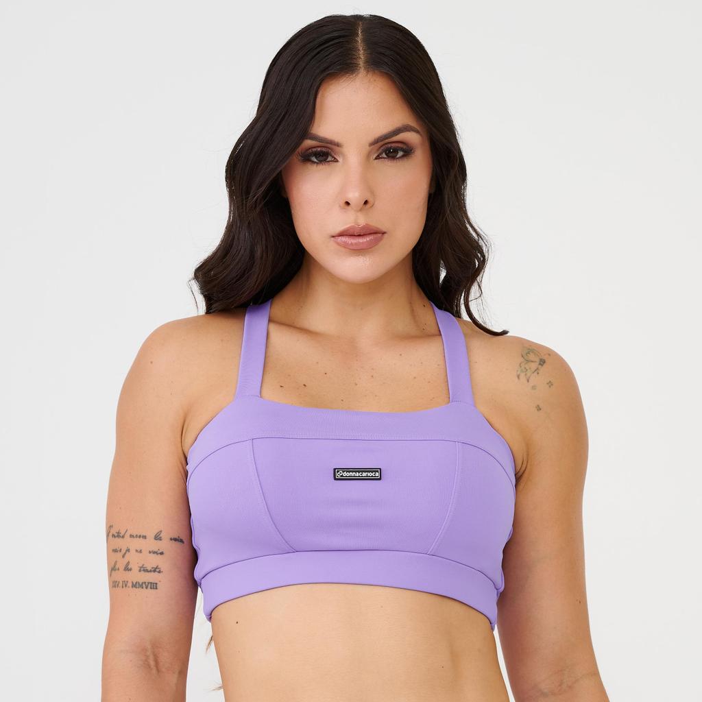 Top Faixa Com Recortes Lilás Lavender Poliamida Com Bojo