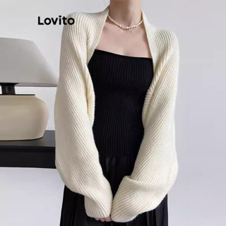 Lovito Cardigans Elegantes Cardigans Básicos Lisos Para Mulheres LNE37018 (Cáqui/Aprico/Preto) em Oferta na Shopee