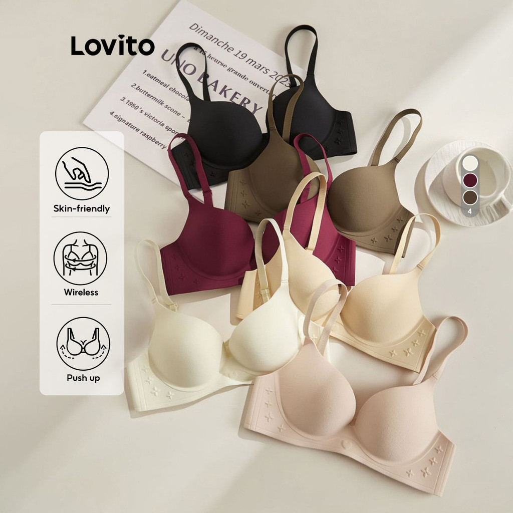 Lovito Bralette Elegante Copo 3D Anti-Caída e Ajustável Sem Fio de Contato Suave Push Up para Mulheres LNE121155 em Oferta na Shopee