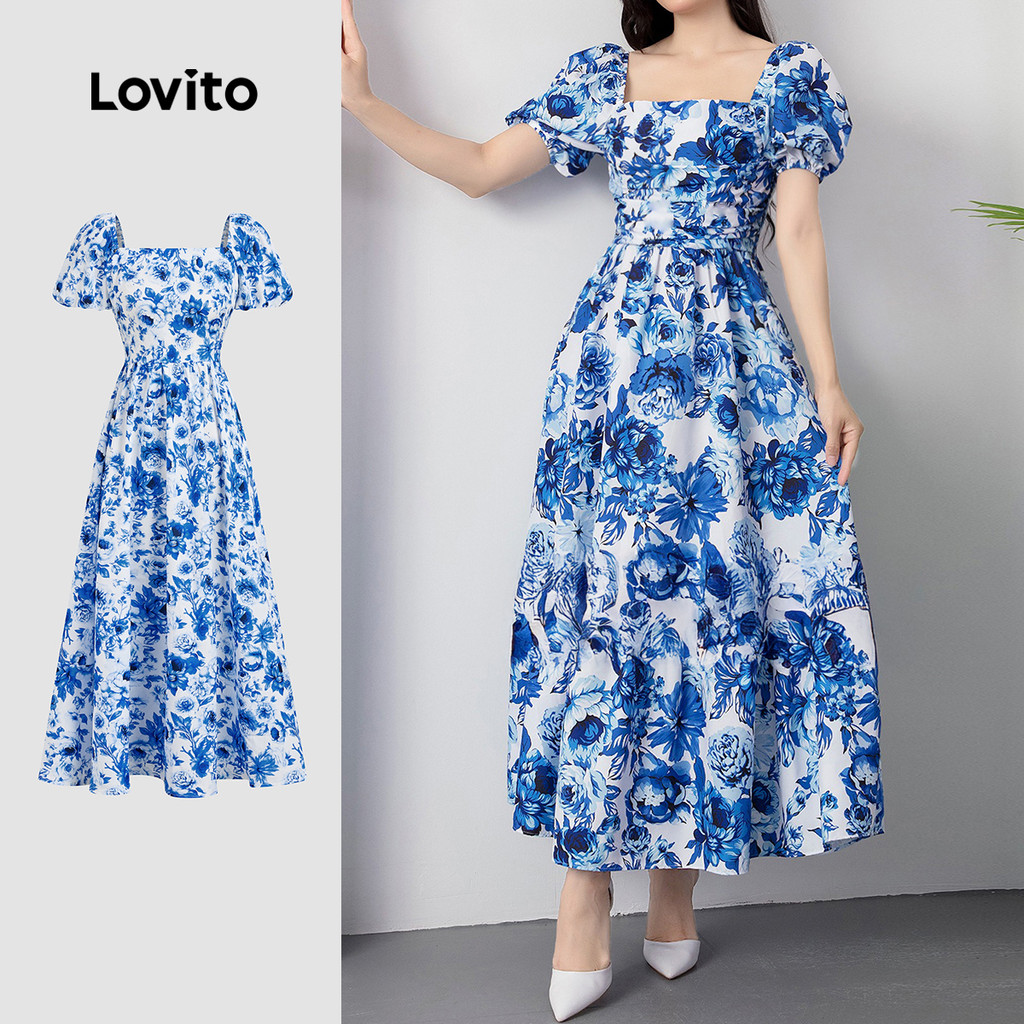 Lovito Vestido Boho com Babados para Primavera/verão Vestido Azul para mulheres L154ED159 em Oferta na Shopee