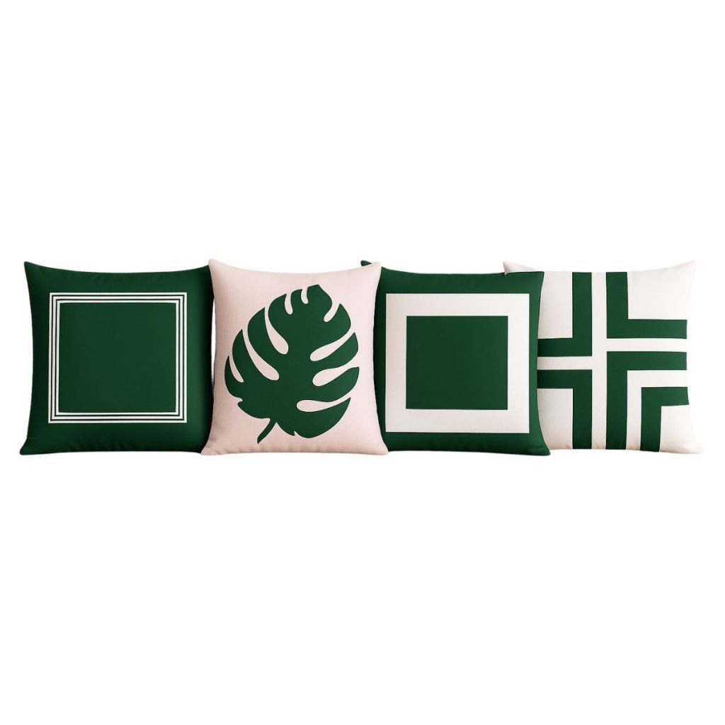 Kit 4 Capa Almofada Decorativa Simples Basica Costela Adao Sofa Poltrona Toque Seda Folhas Verde