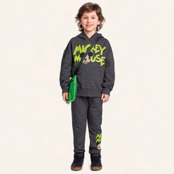 Conjunto infantil blusão com capuz e calça em moletom Mickey Mouse Fakini