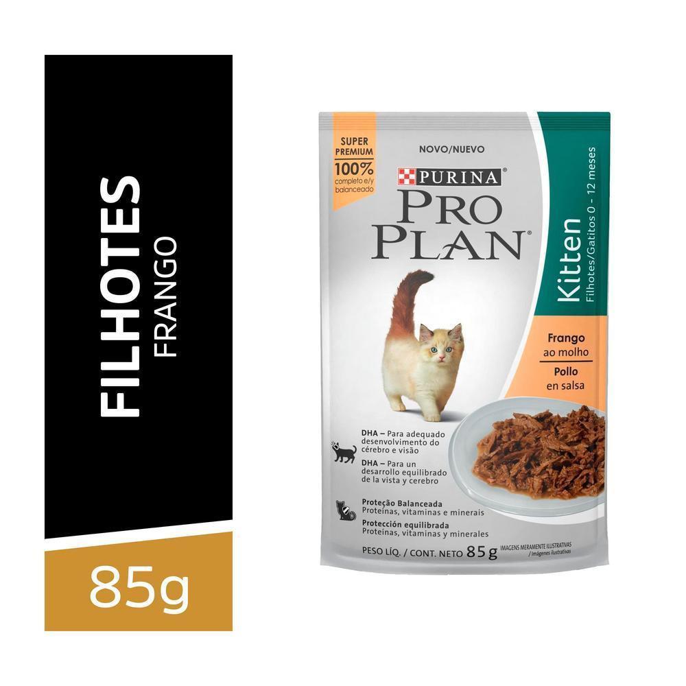 Ração Úmida Pro Plan Gatos Filhotes Frango ao molho 85g em Oferta na Shopee
