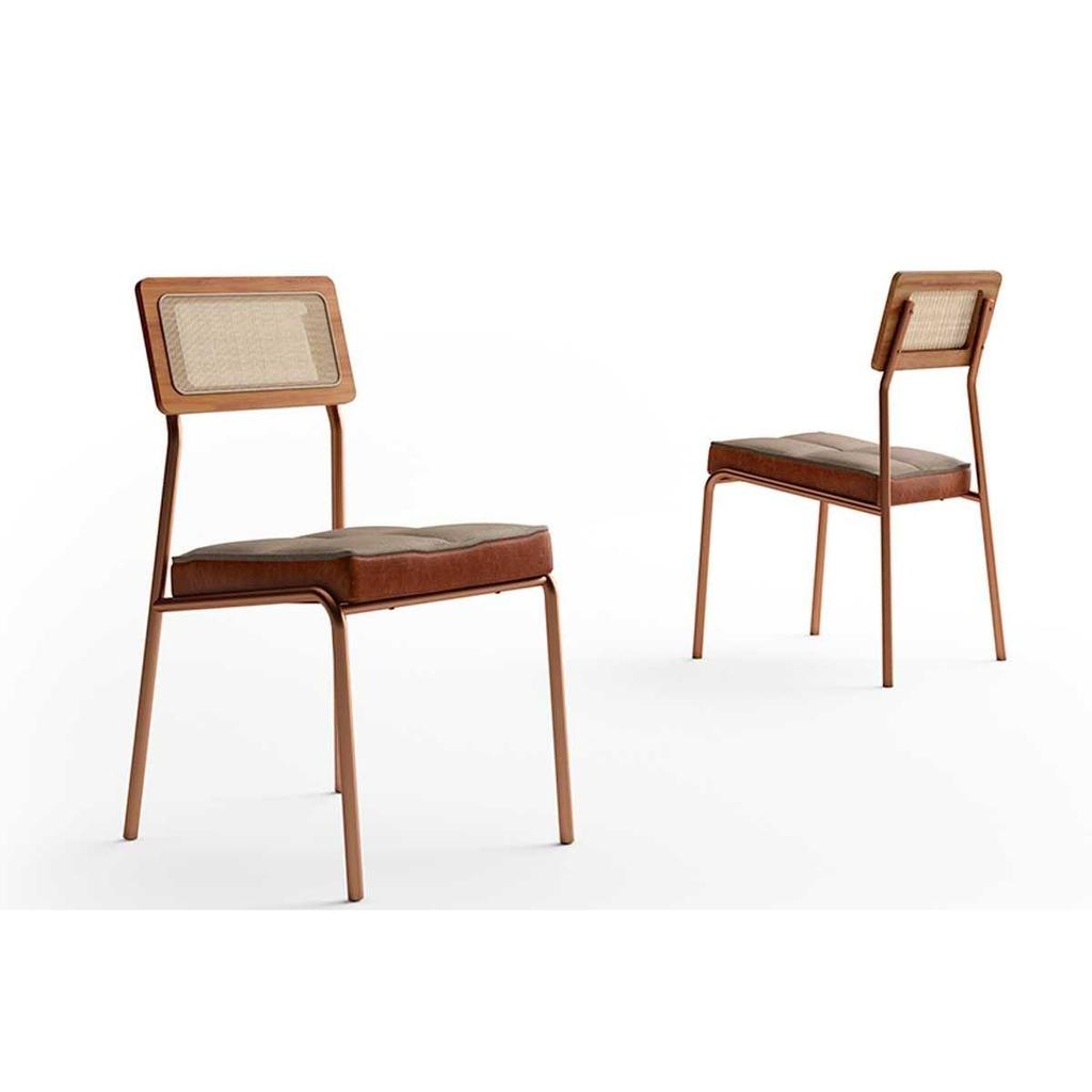 Kit 2 Cadeiras Sala Jantar Lux 1741 Aço 2 Uni Rose/Linho Areia/Corano Caramelo - Carraro em Oferta na Shopee