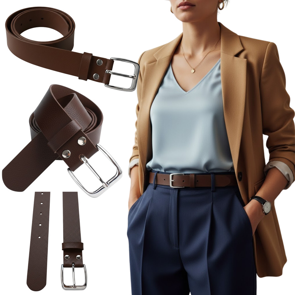 Cinto Feminino Marrom Café com Fivela Prata – Estilo e Sofisticação em Oferta na Shopee