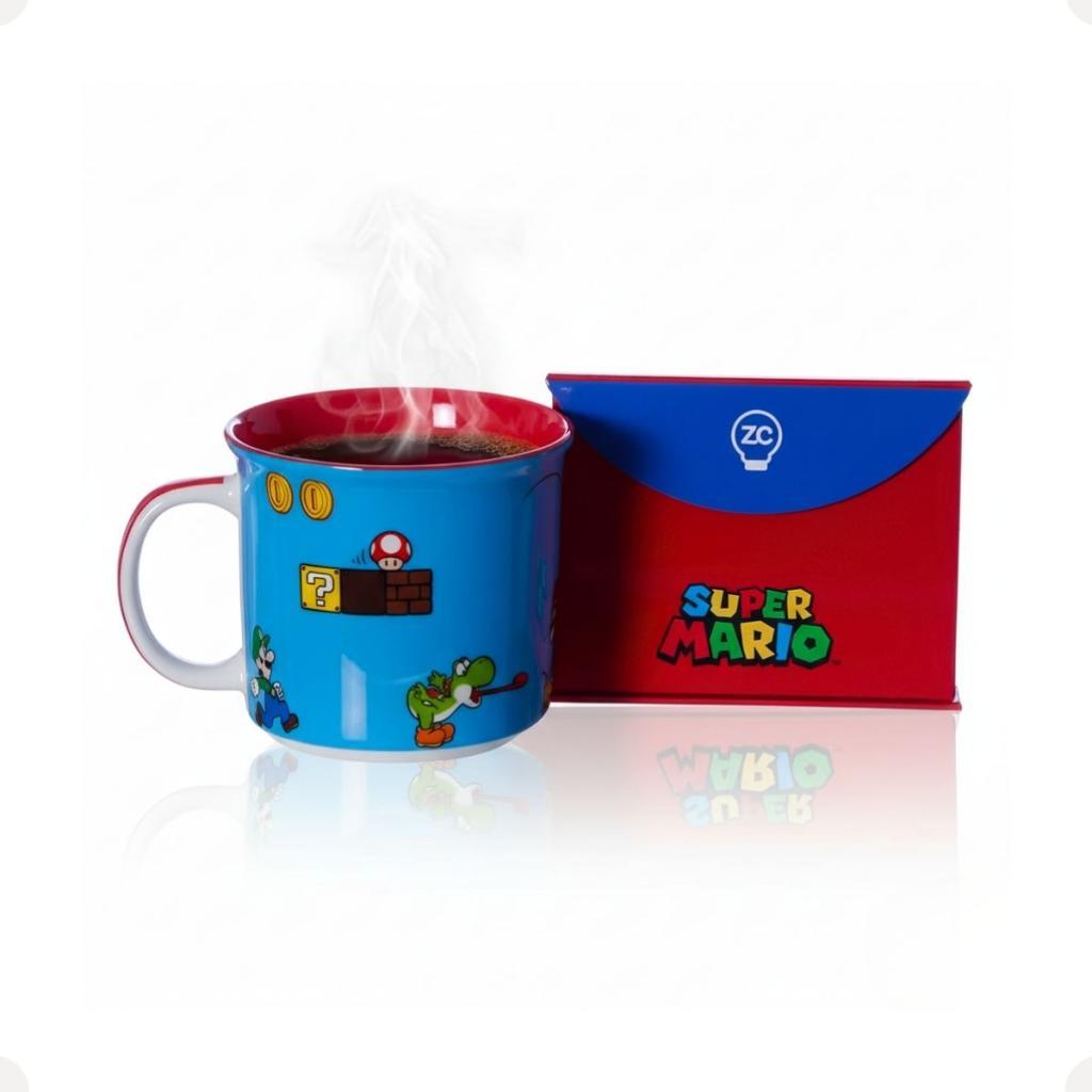 Caneca Super Mario Azul 350ml Tom Cerâmica Nintendo Zona Criativa Geek Gamer Presente Criativo Café Decoração