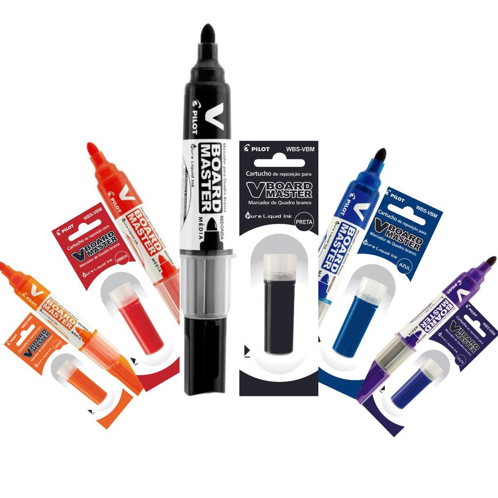 KIT MARCADOR DE QUADRO BRANCO+REFIL V-BOARD PILOT em Oferta na Shopee
