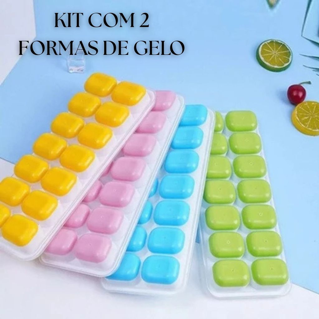 Kit 2 Formas de Gelo Silicone com Tampa