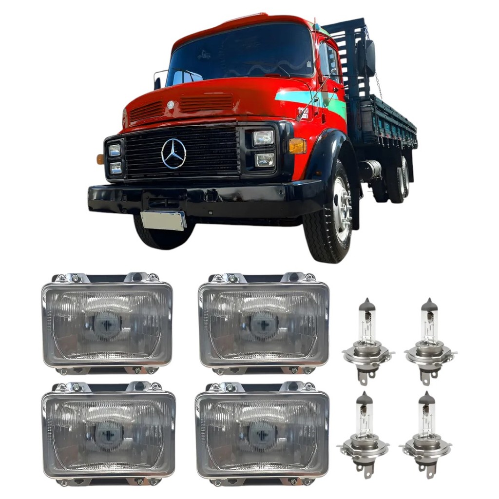 Kit Completo Farol + Lâmpadas Mb 1113 1513 1524 Cara Preta