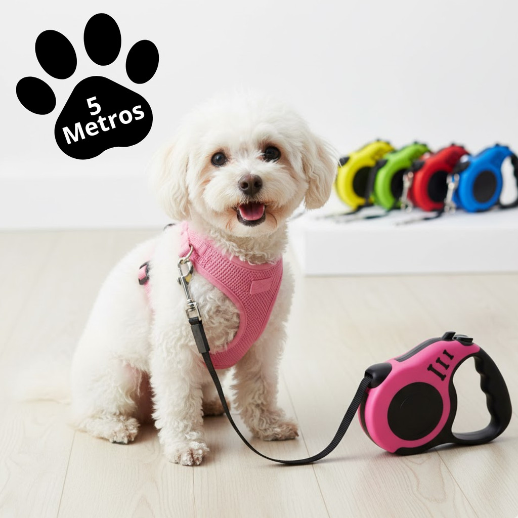 Guia Retrátil Automática 5 metro Para Passeio Cachorro e  Gato Vermelho - Dog Leash diversas cores para machos e femeas