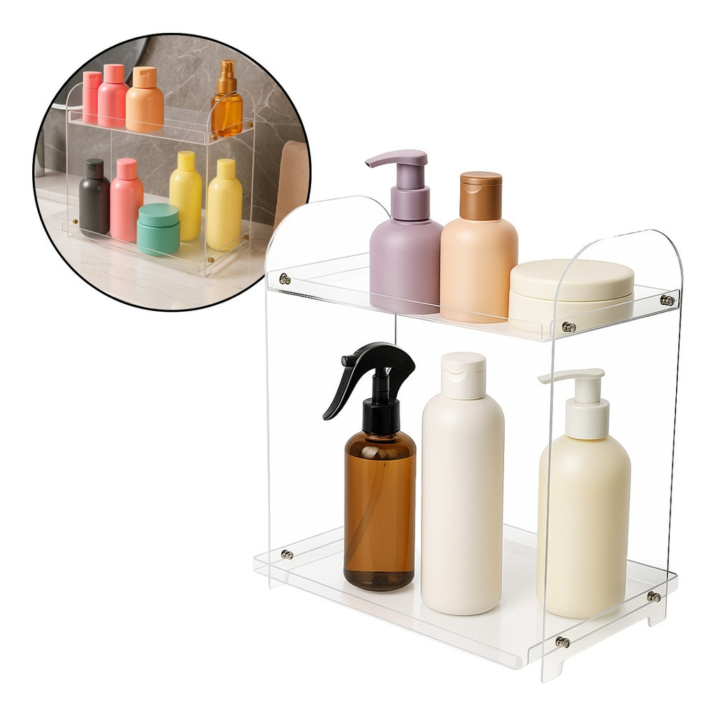 Organizador De Banheiro 2 camadas Display Cremes Cabelo Higiene Perfumaria Shampoo Suporte