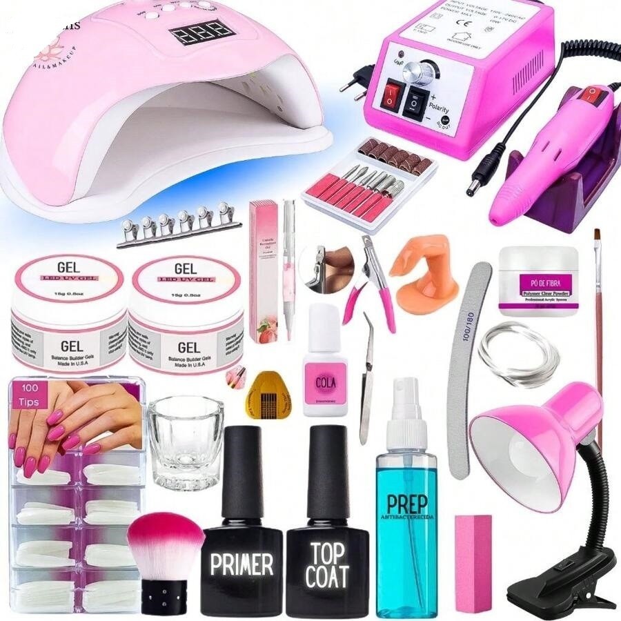 Kit Unha Gel Fibra Kit Completo Lixadeira S/ Pedal Cabine Led/uv nº 7