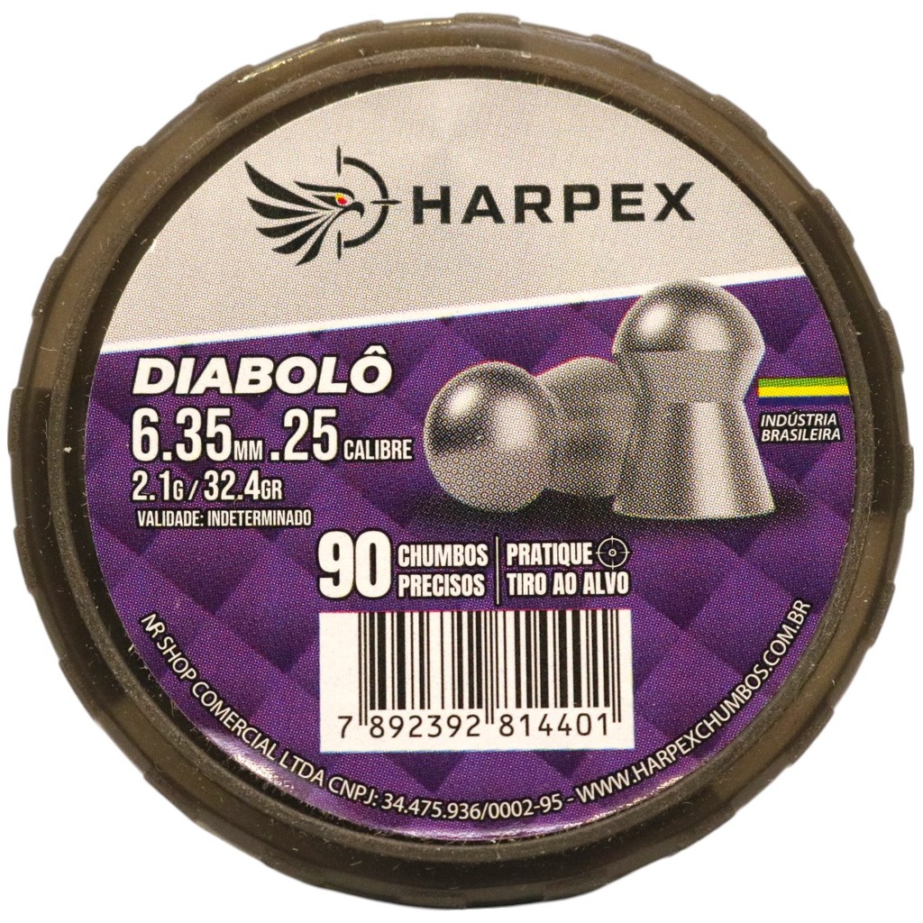 Chumbinho Harpex Diabolô Potência e Precisão 6.35mm (.25) - 90un em Oferta na Shopee