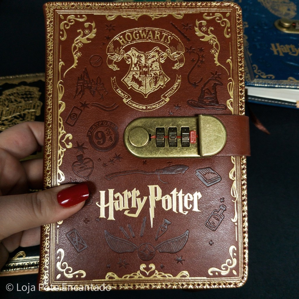 Diário Harry Potter Couro Decorado com Senha Caderno Papelaria Hogwarts Sonserina em Oferta na Shopee
