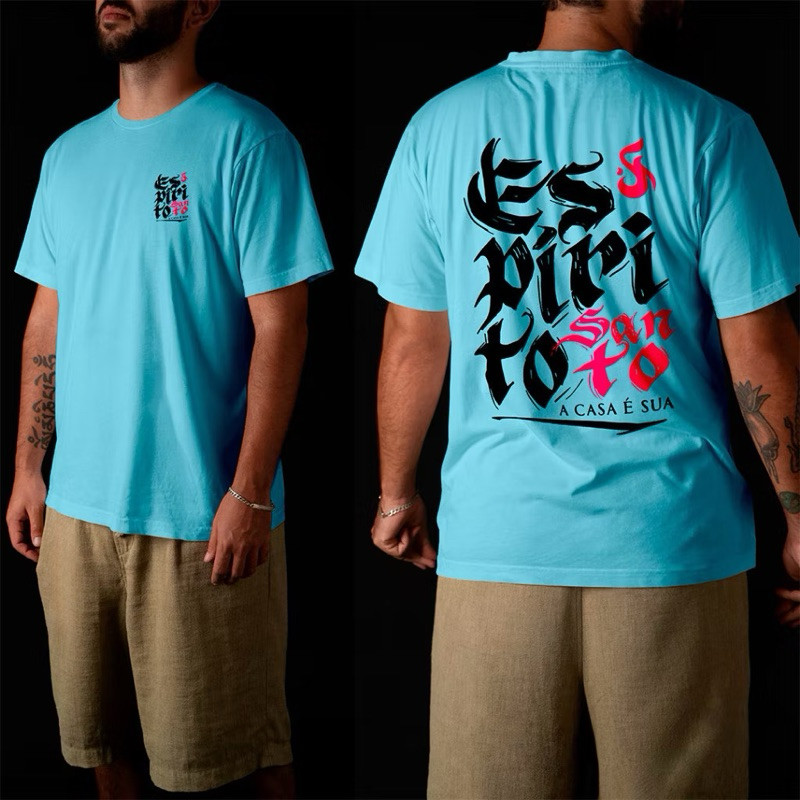 Camiseta Feminina Blusa  ESPIRITO SANTO A CASA É SUA Camisa Manfinity 100% algodão Street Wear