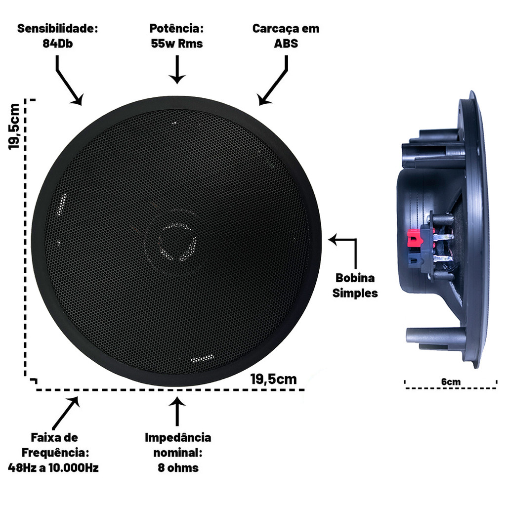 Caixa De Som Acústica Arandela Red Preto Para Teto 70w Leson — imagem 2 de 2