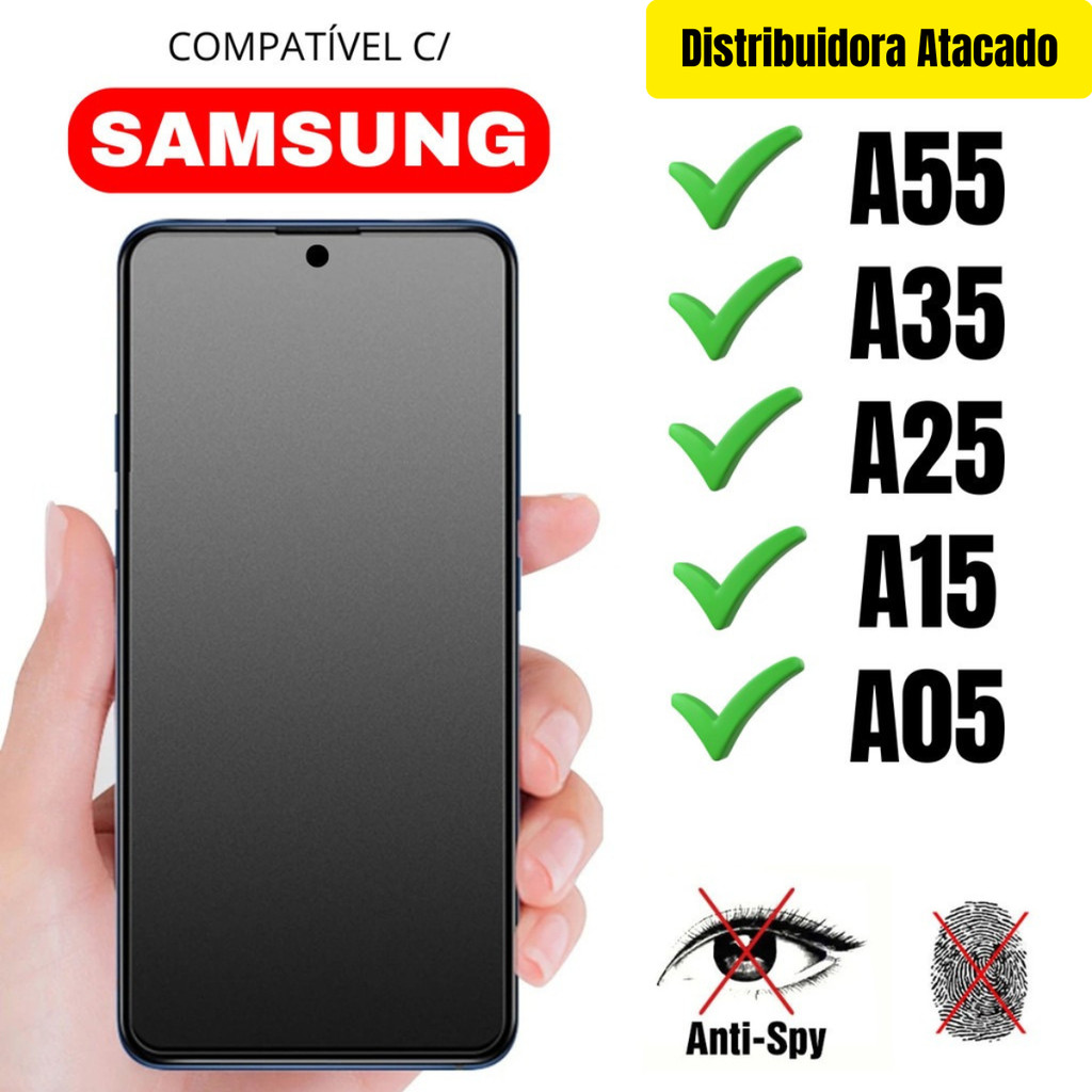 Película Cerâmica Privacidade Fosca 3D P/ Samsung A55 / A35 / A25 / A15 / A05 Matte AntiSpy