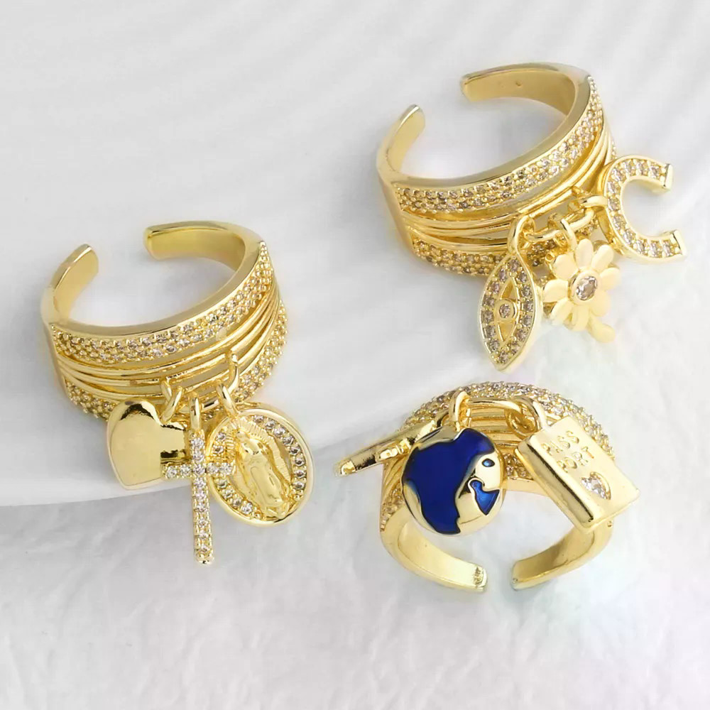 CZ Cristal Cruz Virgem Maria Declaração Anéis Cobre Passaporte Viagem Largos Jóias Femininas rigq74 em Oferta na Shopee