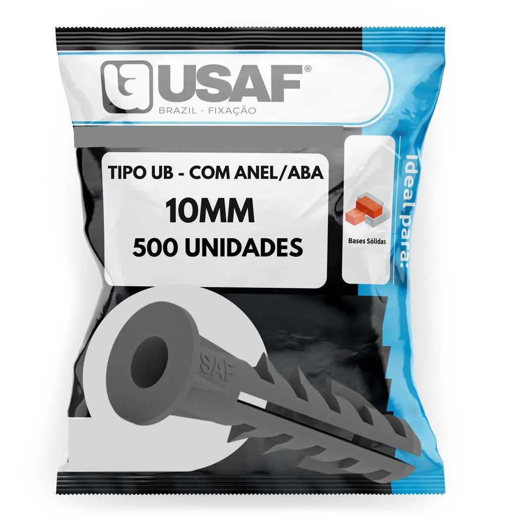 Bucha UB Tradicional 10mm Com Aba Usaf Pacote 500 Unidades