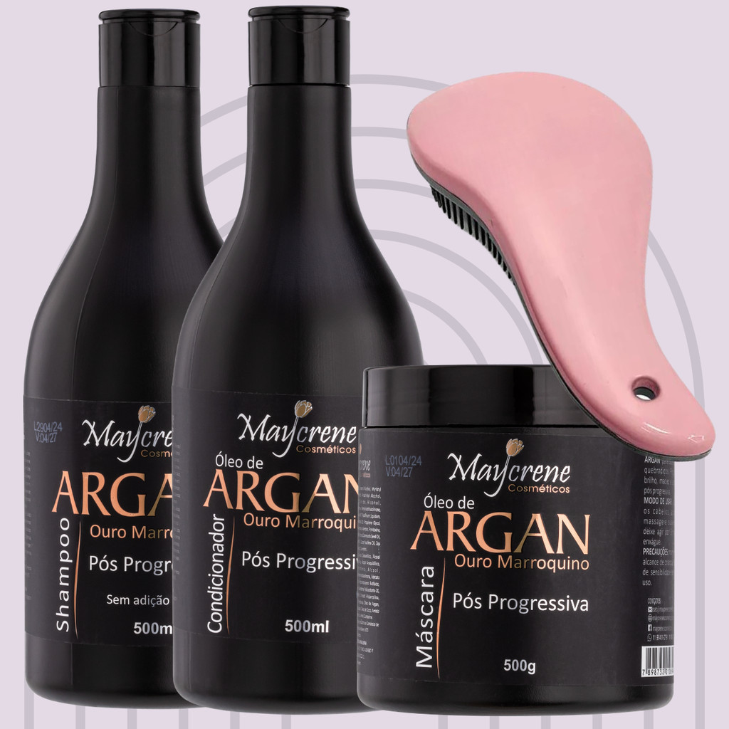 Kit Tratamento Capilar Pos Progressiva Óleo de Argan Shampoo Condicionador Máscara +Escova Magica em Oferta na Shopee