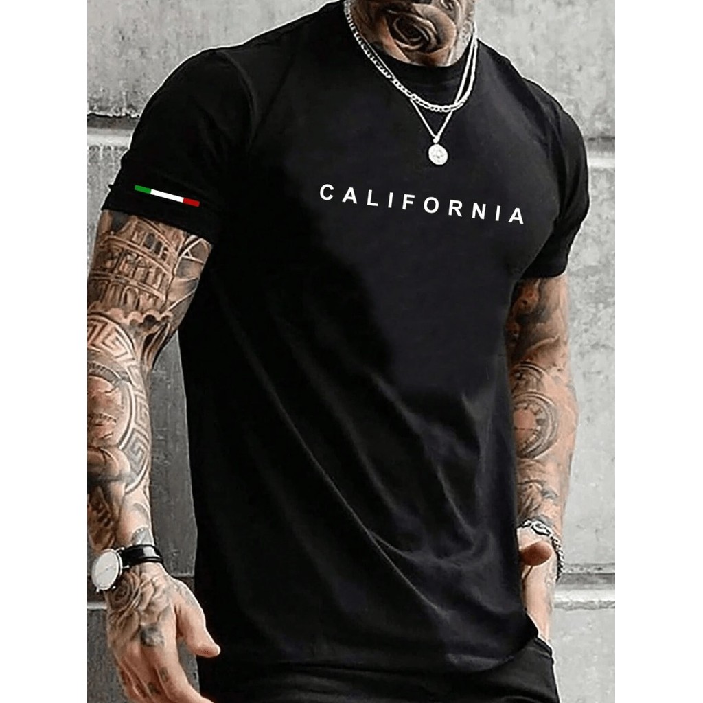 Camiseta Masculina Estilo Fashion com Estampa de California De Algodão, Gola Redonda, Manga Curta, Top Casual para Verão