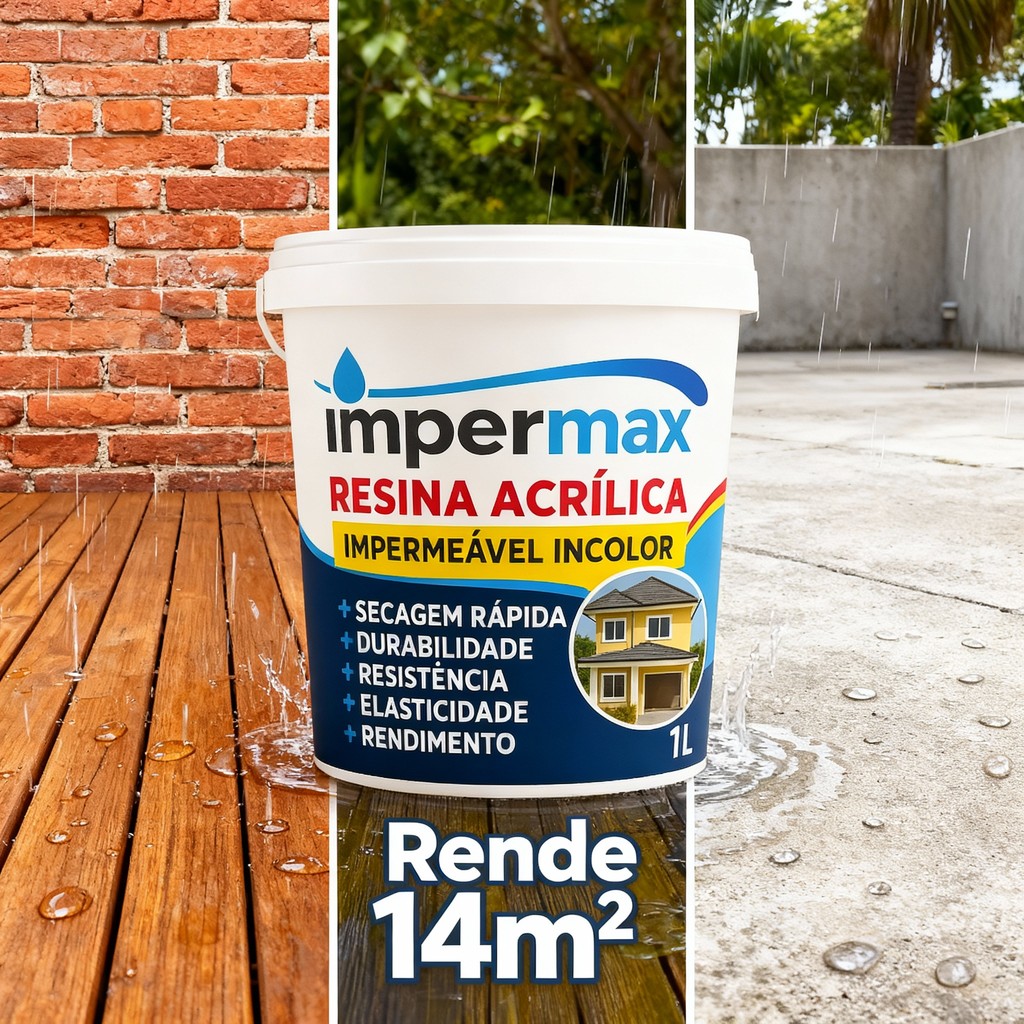 Resina Acrílica IMPERMAX  1L Impermeabilizante e Revitalizadora DE TINTAS, Parede, Tijolo, Madeira