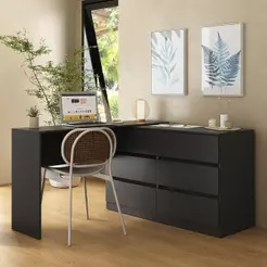 Escrivaninha Em L 120cm Com 6 Gavetas Multimóveis Mp6030 Preto