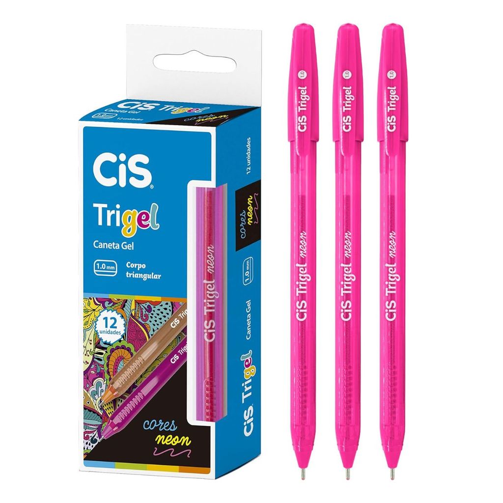 Kit 12 Canetas Gel Escolar Trigel Glitter Pink Neon Ponta 1.0mm Escolar Vibrante Desenho Lettering