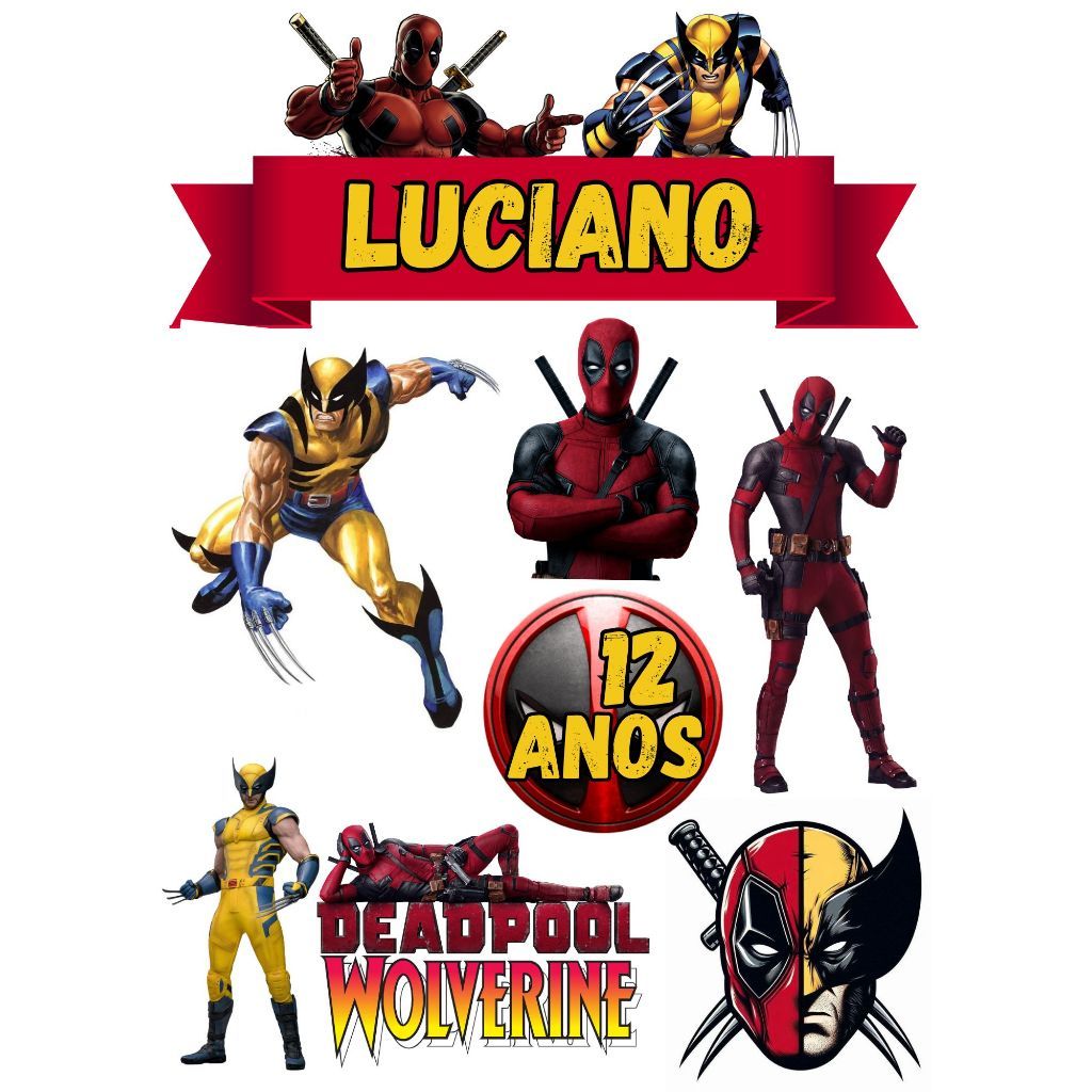 Topper Topo de Bolo DEADPOOL e WOLVERINE Personalizado pra  Festas , Aniversários em Oferta na Shopee