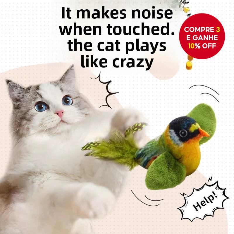 Brinquedo Interativo Para Gatos Com Som De Pássaro – Boneca Animal Vocalização Realista