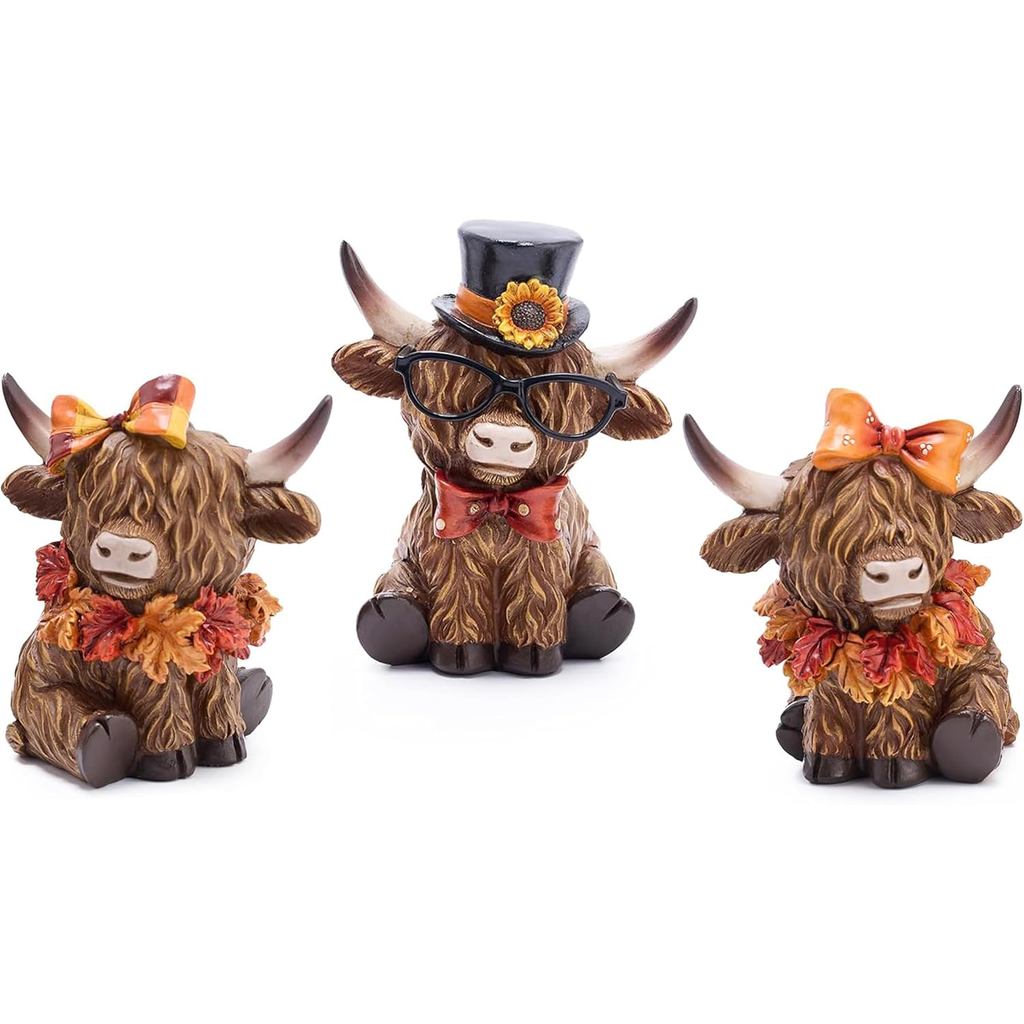 Decoração de Outono Valery Madelyn, Decorações de Outono para Casa, 3 Peças de Decoração de Vaca Highland, Decorações de
